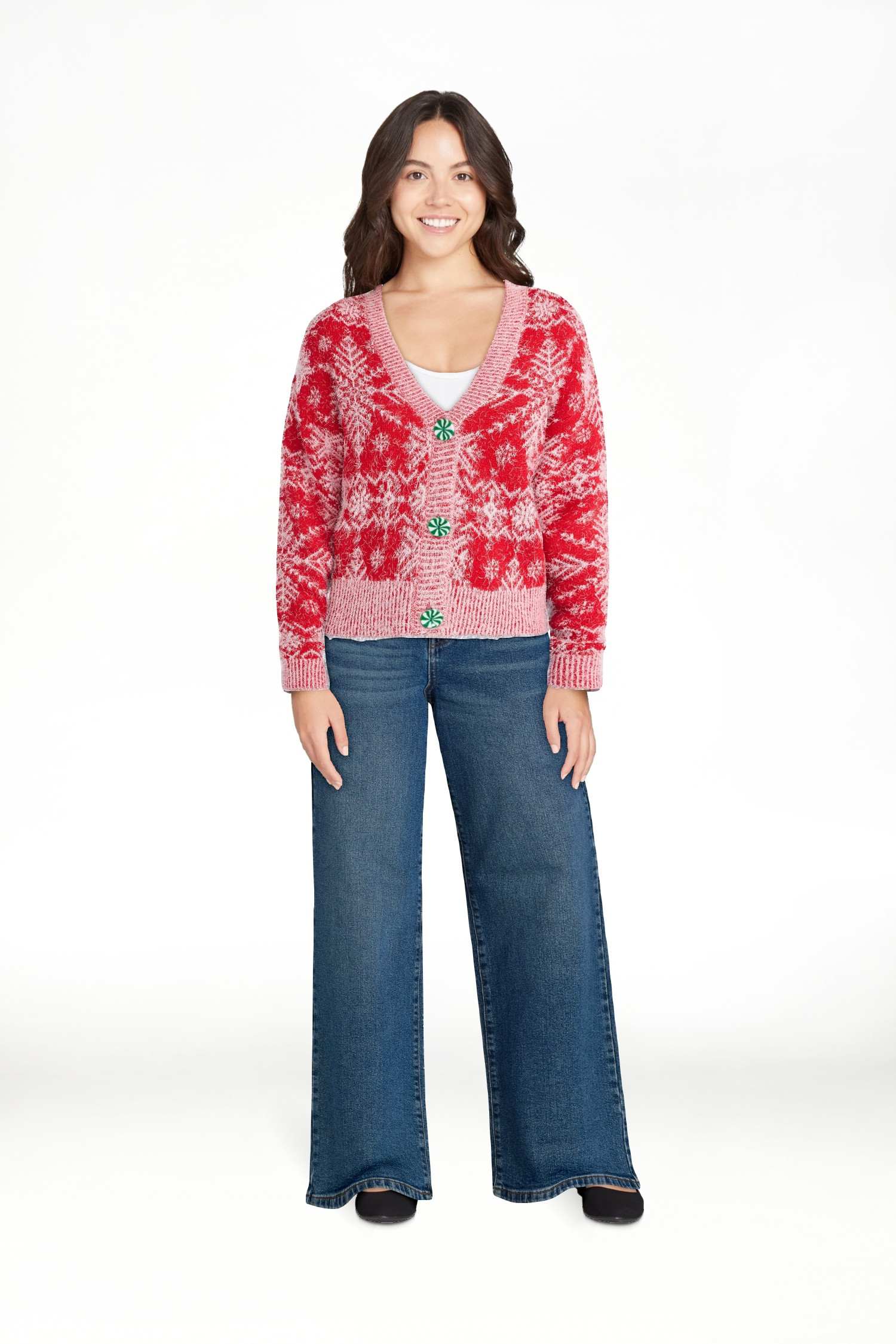 No Boundaries Embroidered Christmas Cardigan, Women's & Women's Plus | Walmart (US)