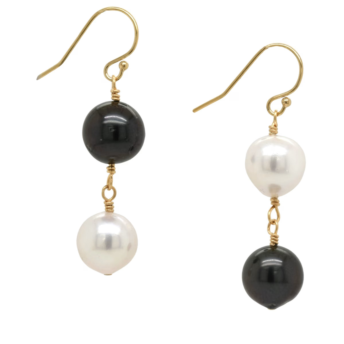 Black Tahitian Pearl With White Pearl Mix Match Gold Earring | Wolf & Badger