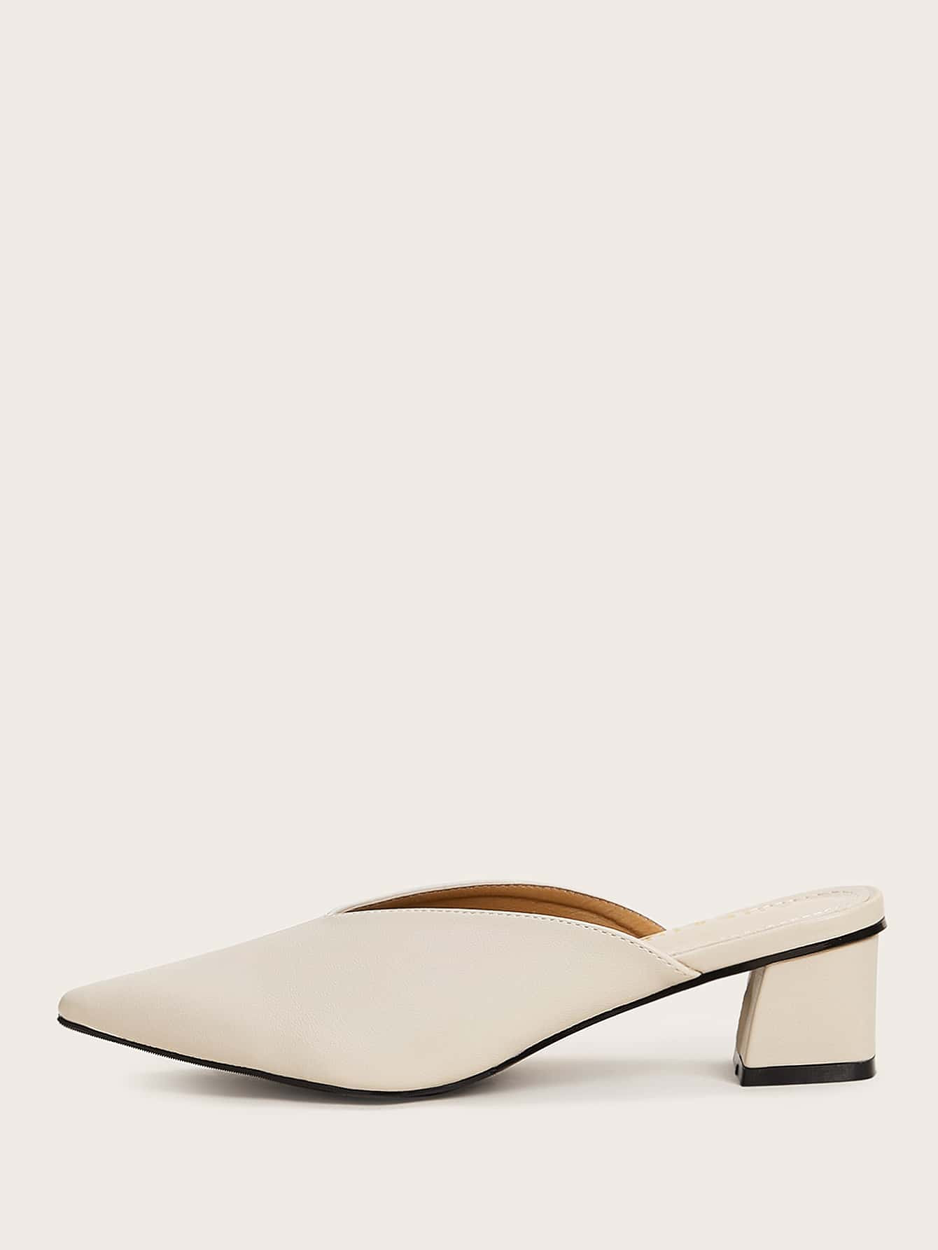 Plain V-cut Block Heeled Mules | SHEIN