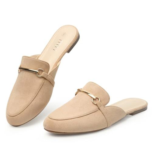 MUSSHOE Mules for Woman Buckle Flats Comfortable Slip on Women Mules Flats Shoes Backless Loafers | Amazon (US)