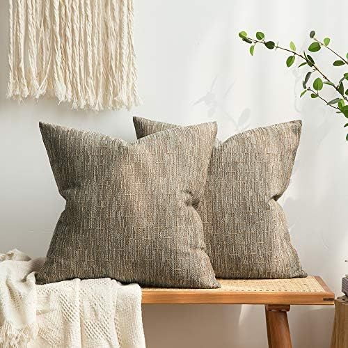MIULEE Pack of 2 Decorative Burlap Linen Throw Pillow Covers Modern Farmhouse Pillowcase Rustic Woven Textured Cushion Cover for Sofa Couch Bed 18x18 Inch Brown | Amazon (US)