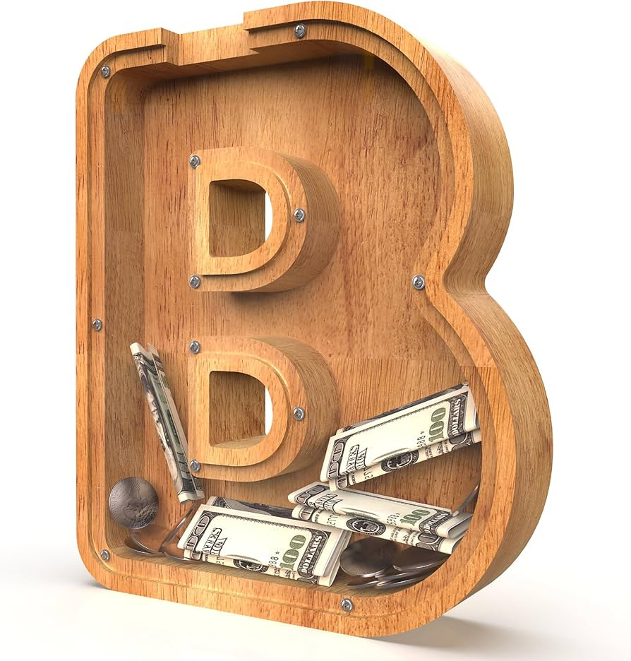 Piggy Bank for Kids Boys Girls, Large Personalized Wooden Letter Piggy Bank with Cut-Out Design, ... | Amazon (US)
