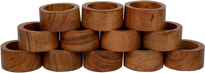 SAMHITA Handmade Acacia Wood Napkin Ring Set of 12 for Dining, Anniversary, Birthday, Christmas |... | Amazon (US)