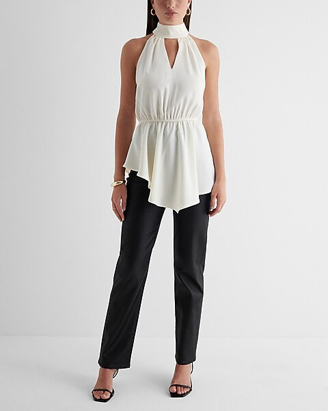 Halter Neck Cutout Asymmetrical Hem Tank | Express
