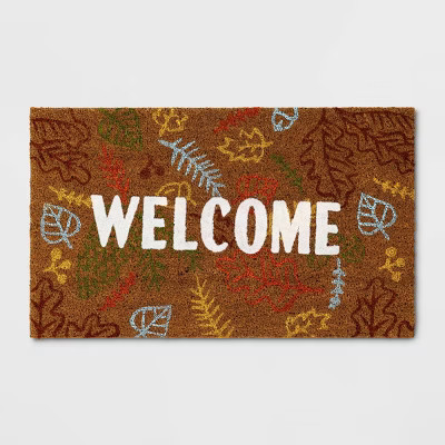 1'6"x2'6" 'Welcome' Leaves Coir Doormat White - Room Essentials™ | Target