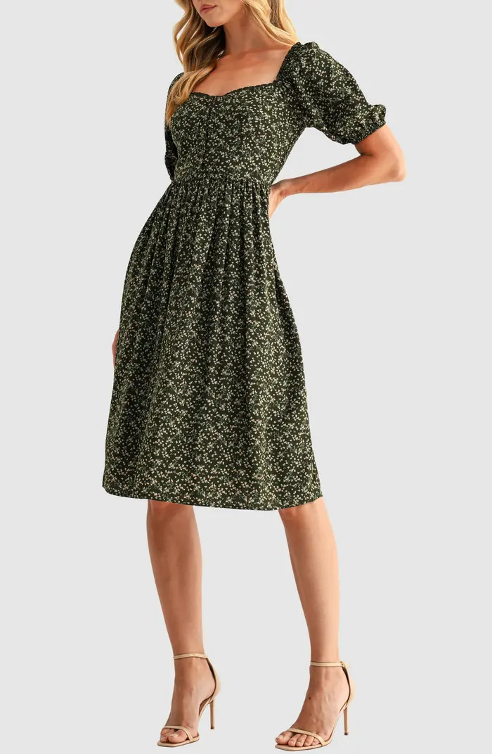 Lush Puff Sleeve Lace Trim Midi Dress | Nordstromrack | Nordstrom Rack