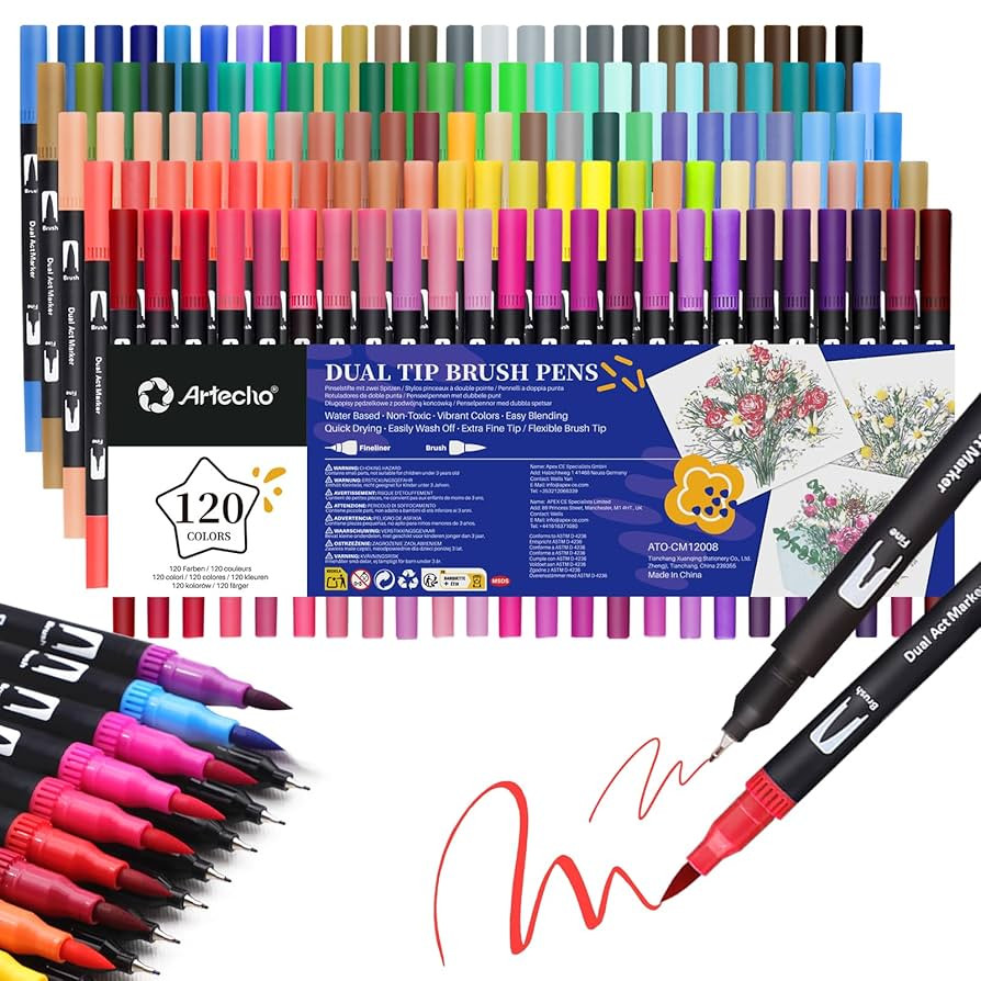 Artecho 120 Colors Markers for Adult Coloring Books No Bleeding, Dual Tip Markers for School, Fin... | Amazon (US)
