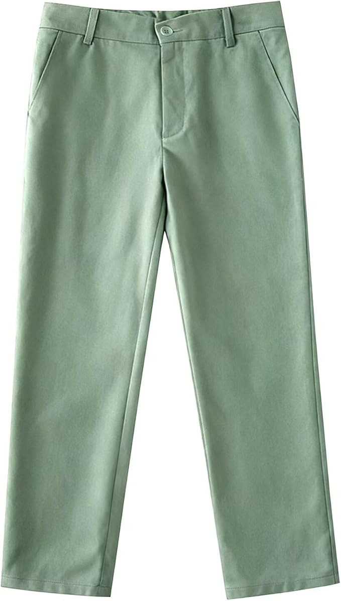 Boys Dress Pants Adjustable Waist Flat Front Pant Wedding School Uniforms Pants | Amazon (US)