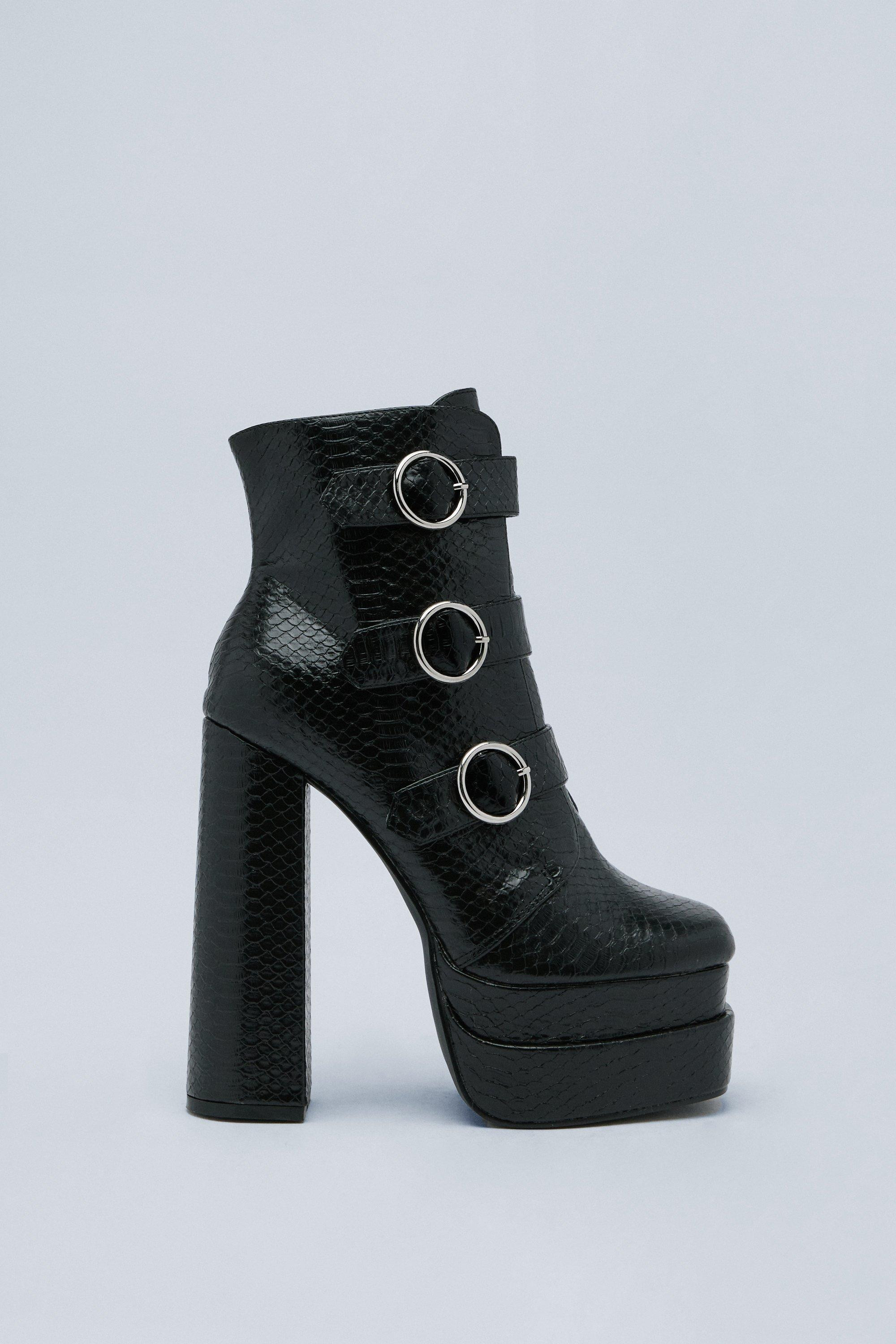 Snake Embossed Side Buckle Platform Boots | Nasty Gal (US)