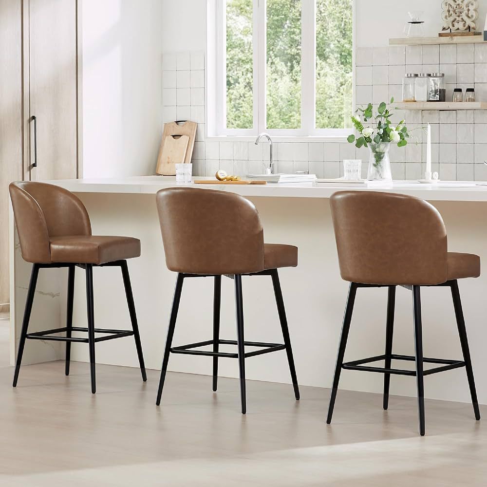 Watson & Whitely Counter Height Bar Stools Set of 3, 360° Swivel Upholstered Barstools with Back... | Amazon (US)