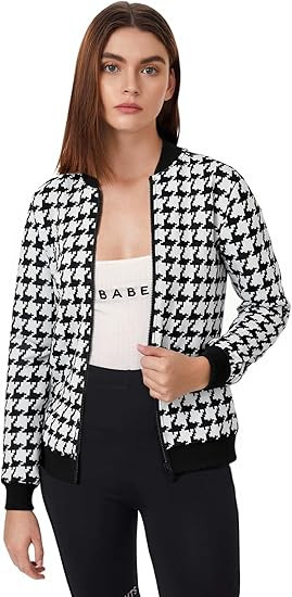 WDIRARA Women's Zip Front Plaid Print Long Sleeve Stand Collar Casual Jacket | Amazon (US)