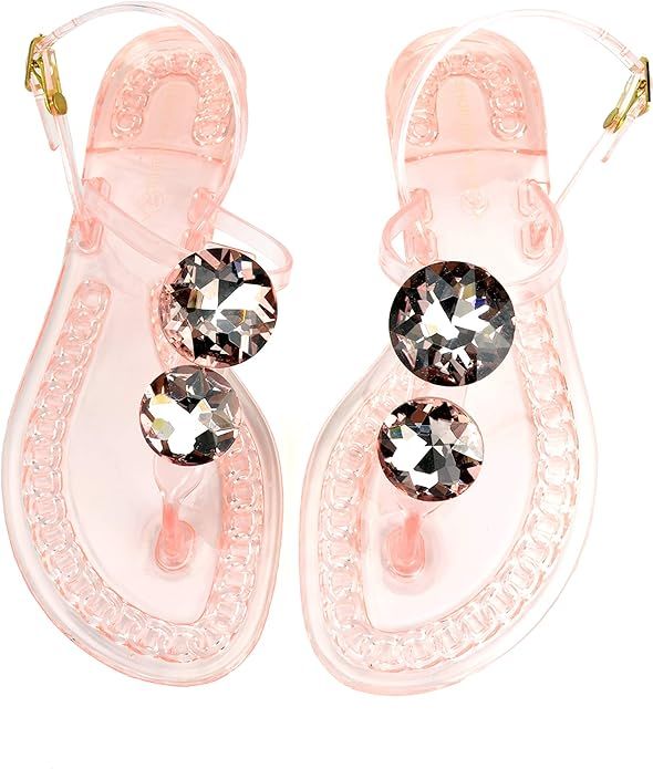 Shoe Republic LA Women's Slide Open Toe Flat Sandals with Clear Rhinestone Flip Flops Fashion Cas... | Amazon (US)