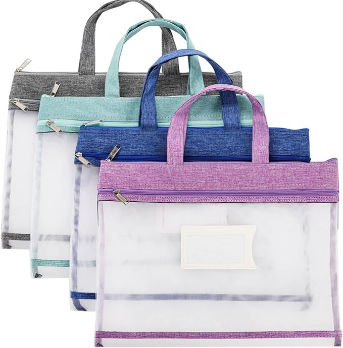AVLA 4 Pack Student Book Pouches, A4 Mesh Zipper Bag with Handle, File Document Puzzle Bag with N... | Amazon (US)