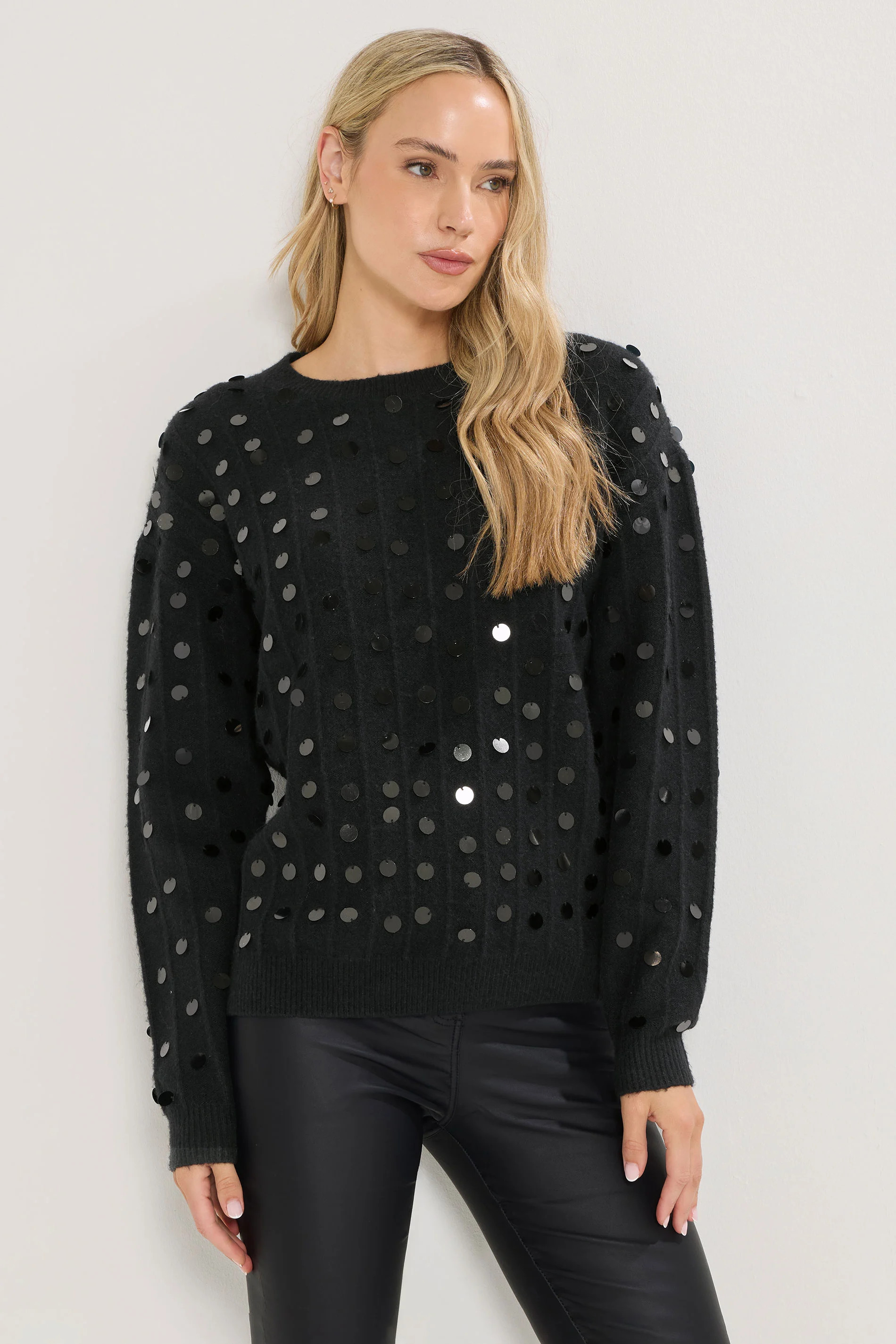 LTS Tall Black Disco Sequin Jumper | Long Tall Sally