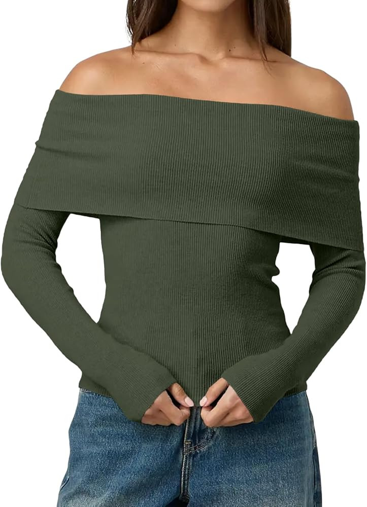 LILLUSORY Womens Off The Shoulder Sweater Fall Long Sleeve Going Out Y2k Tops Winter Date Night O... | Amazon (US)