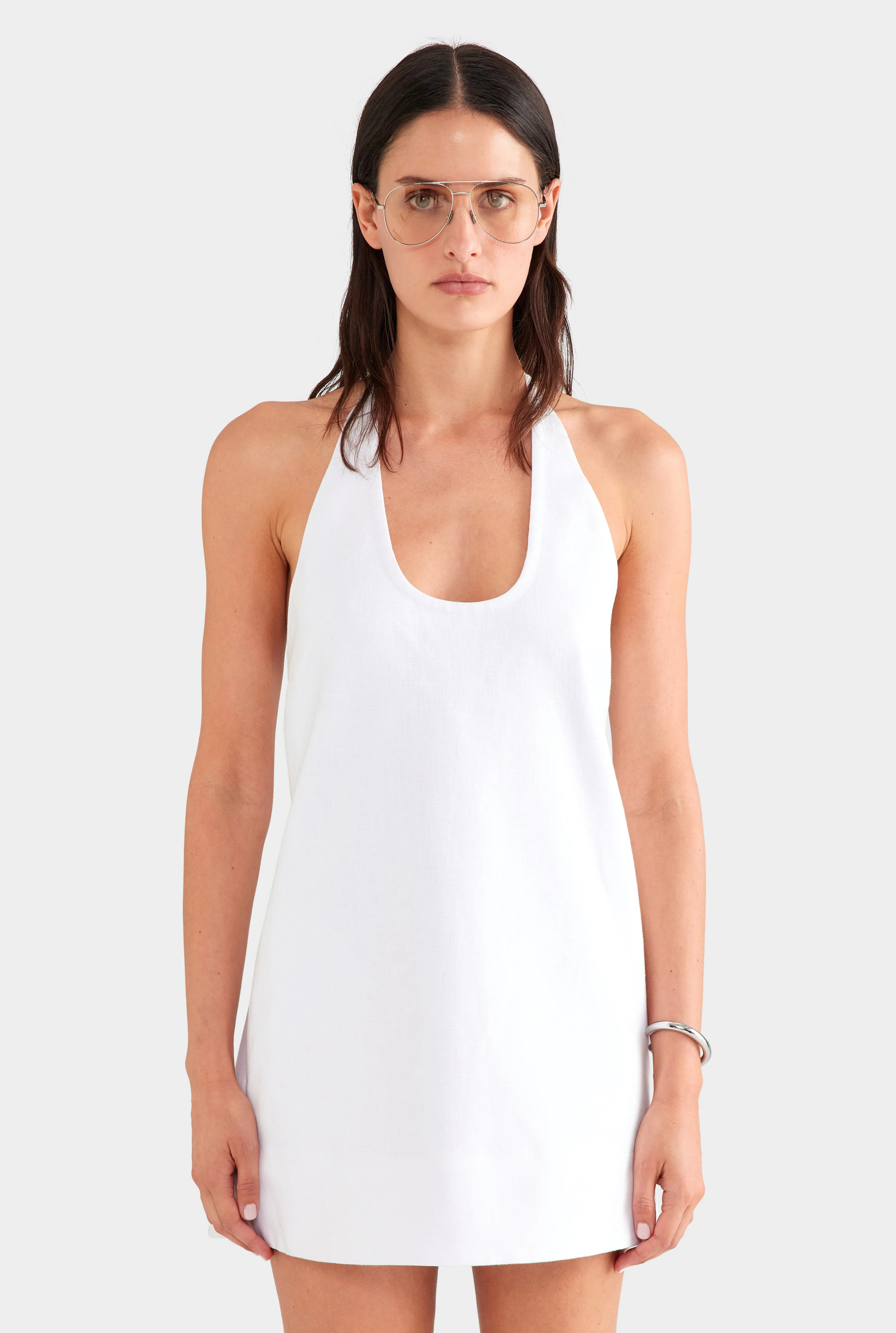 Linen Halter Mini Dress White | Venroy | Venroy AU