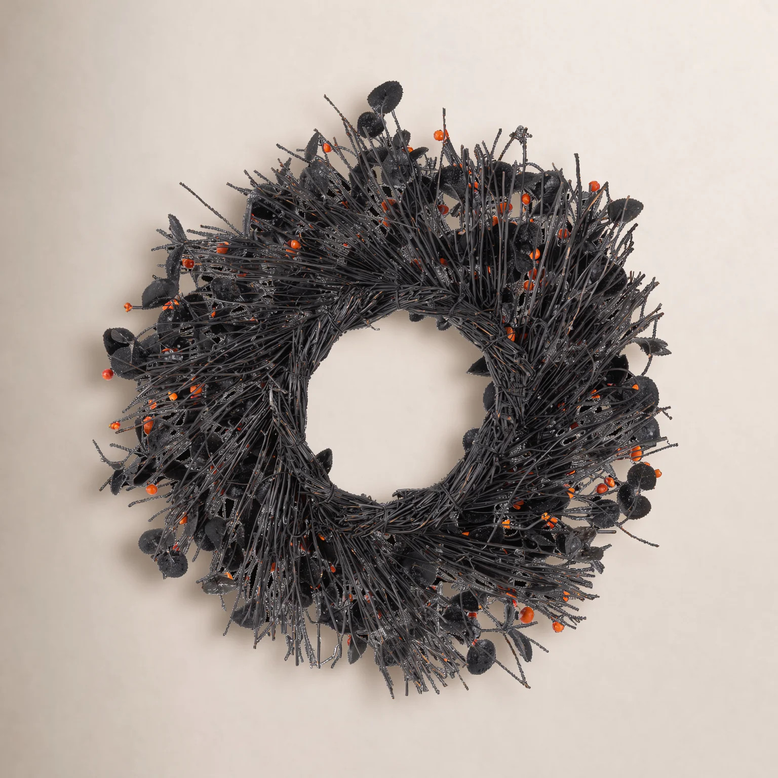 22.00"DHalloween Eucalyptus Pumpkin Bat Wreath  Includes a Complimentary Black Metal Wreath Hange... | Birch Lane