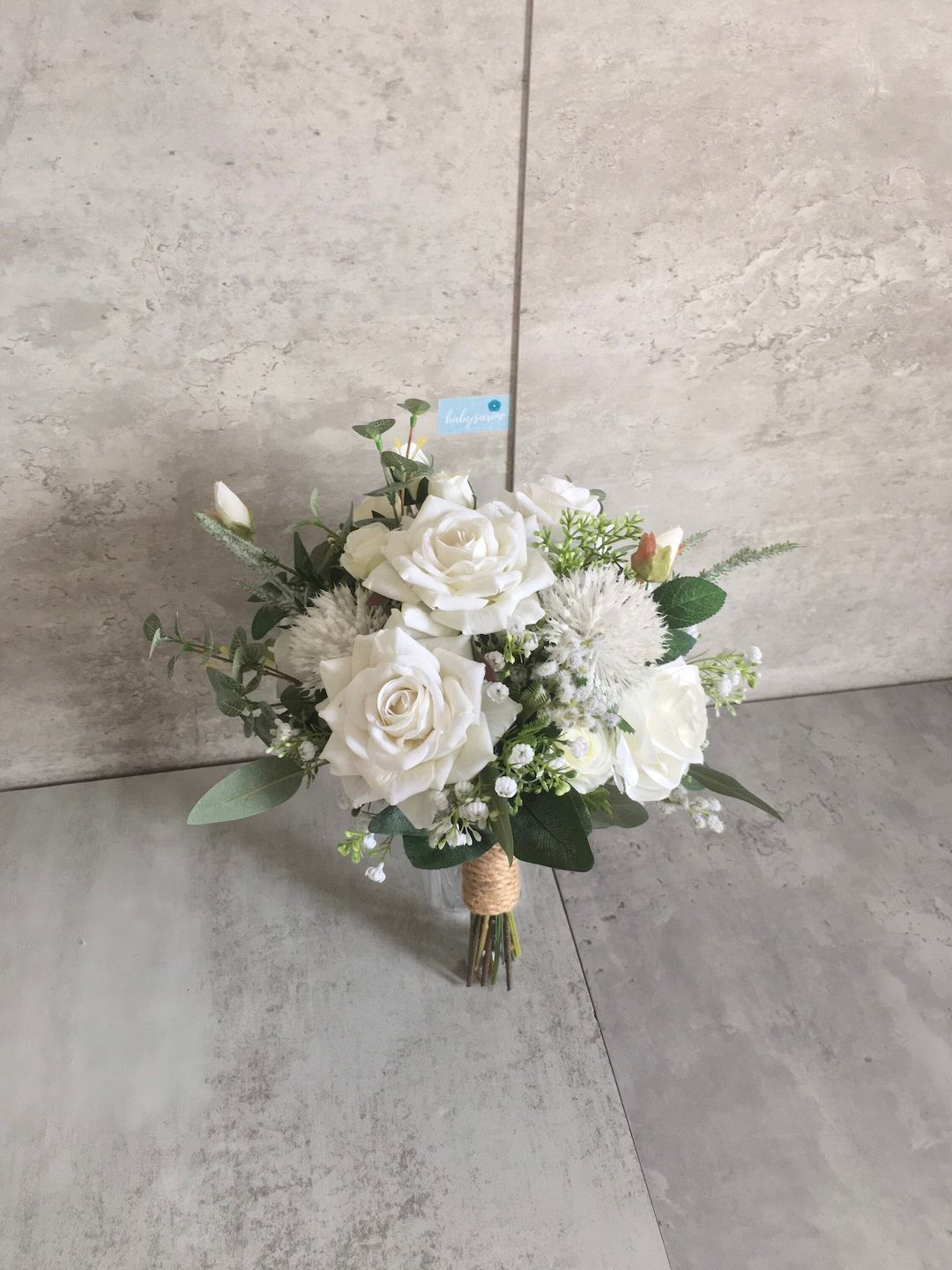 White Greenery Wedding Bouquet 12/ White Rose Eucalyptus Bouquet/ Classic White Rose Bouquet/ Boh... | Etsy (US)