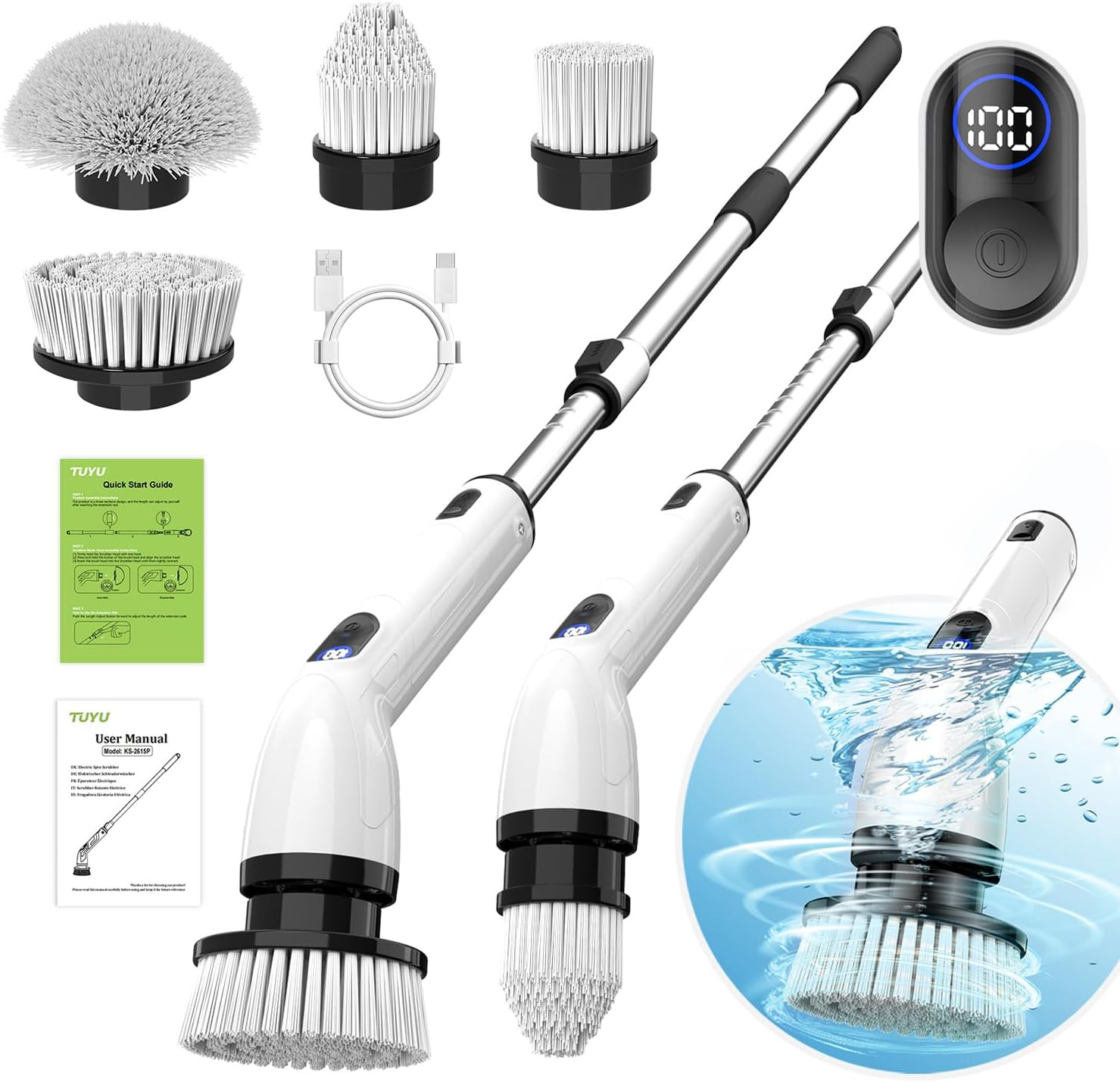 TUYU Electric Spin Scrubber, 2024 New Full-Body IPX7 Waterproof Bathroom Scrubber with Power LCD ... | Amazon (US)