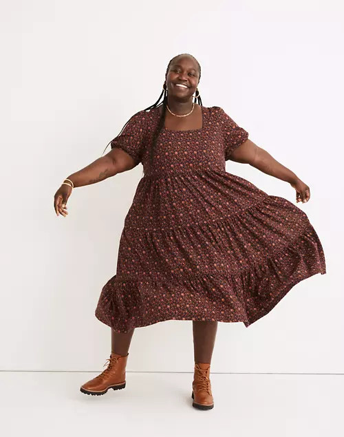 Plus Aidy Square-Neck Tiered Midi Dress in Orchard Floral | Madewell