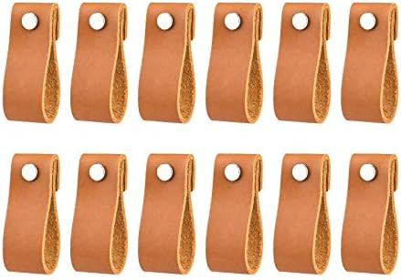 12 Pack Handmade Leather Drawer Pull Leather Cabinet Pulls Leather Handle Wardrobe Door Handle Pulls | Amazon (US)