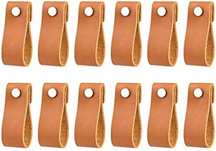 12 Pack Handmade Leather Drawer Pull Leather Cabinet Pulls Leather Handle Wardrobe Door Handle Pulls | Amazon (US)