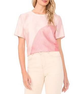 Woven Round Collar Short Sleeve Cropped Blouse | Dillard's