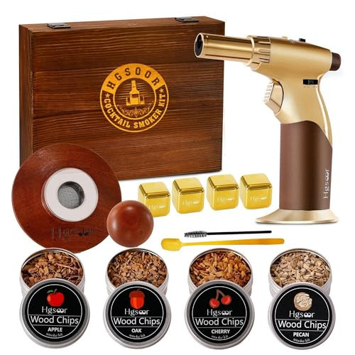 Hgsoor Whiskey Smoker Kit - Old Fashioned Drink Smoker Kit - Cocktail Smoker Kit with Torch, 4 Flavors Wood Chips, 4Ice Cubes, Bourbon Smoker Kit, Bourbon Whiskey Gifts for Men,Dad (No Butane) | Amazon (US)