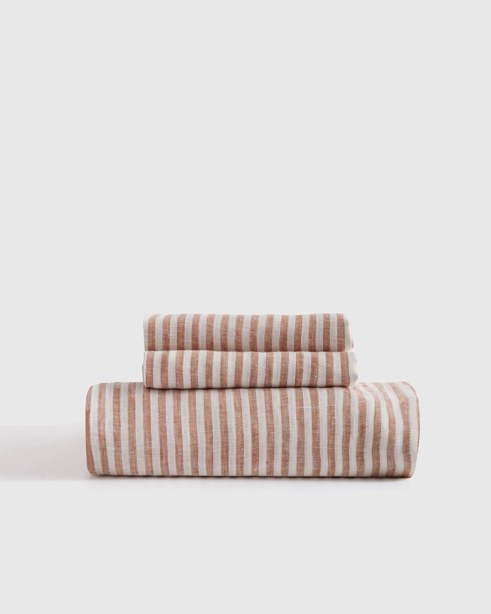 Quince | European Linen Stripe Fitted Sheet Set in Pencil Stripe, Size Cal King | Quince