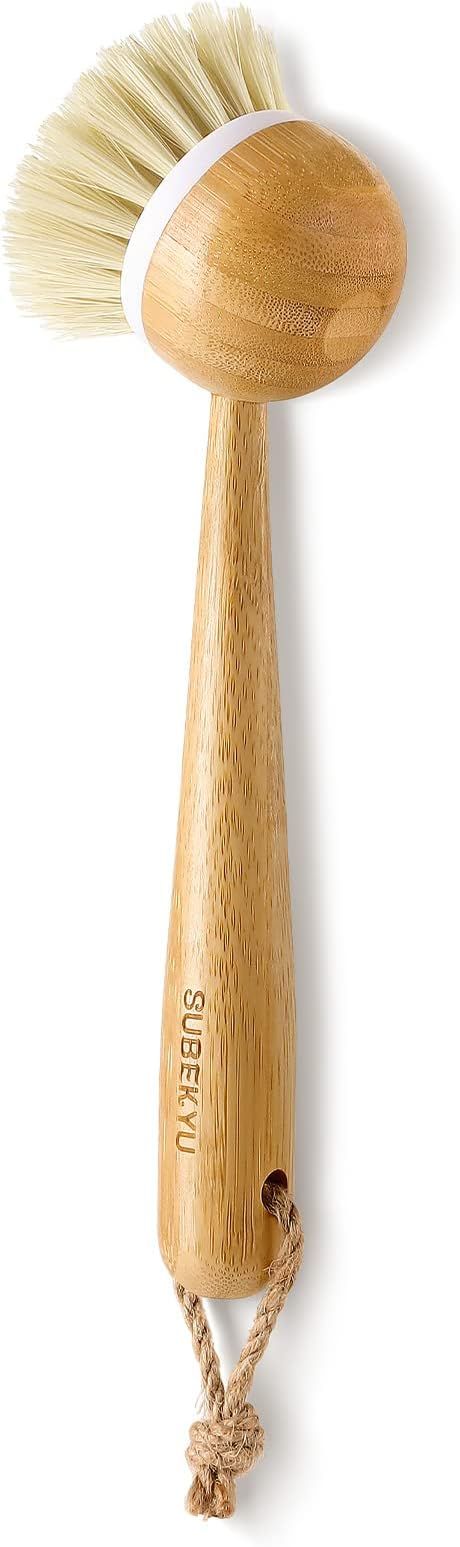 SUBEKYU Dish Brush with Bamboo Handle, Kitchen Dish Scrubber Brush for Washing Pans/Pots/Sinks, N... | Amazon (US)