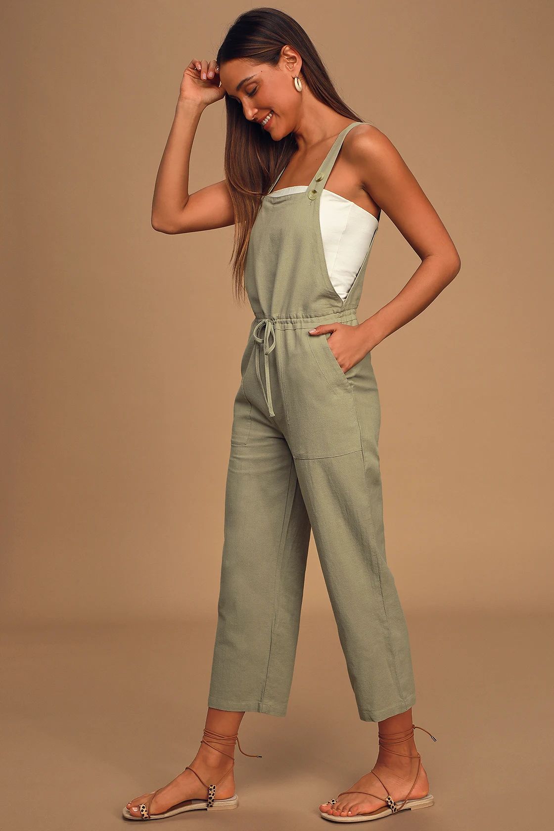 Verona Sage Green Drawstring Wide-Leg Jumpsuit | Lulus (US)