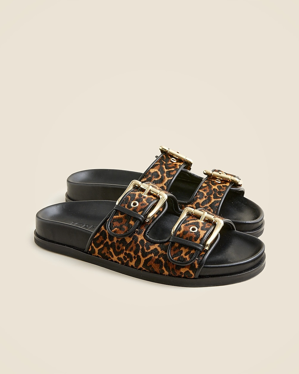 New Colbie wide-strap buckle sandals in leopard-print calf hair | J. Crew US