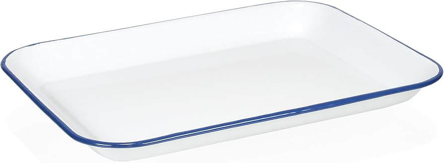 Red Co. 13.5” x 10” Enamelware Metal Classic 1.6-Quart Rectangular Serving Tray, Solid White/... | Amazon (US)