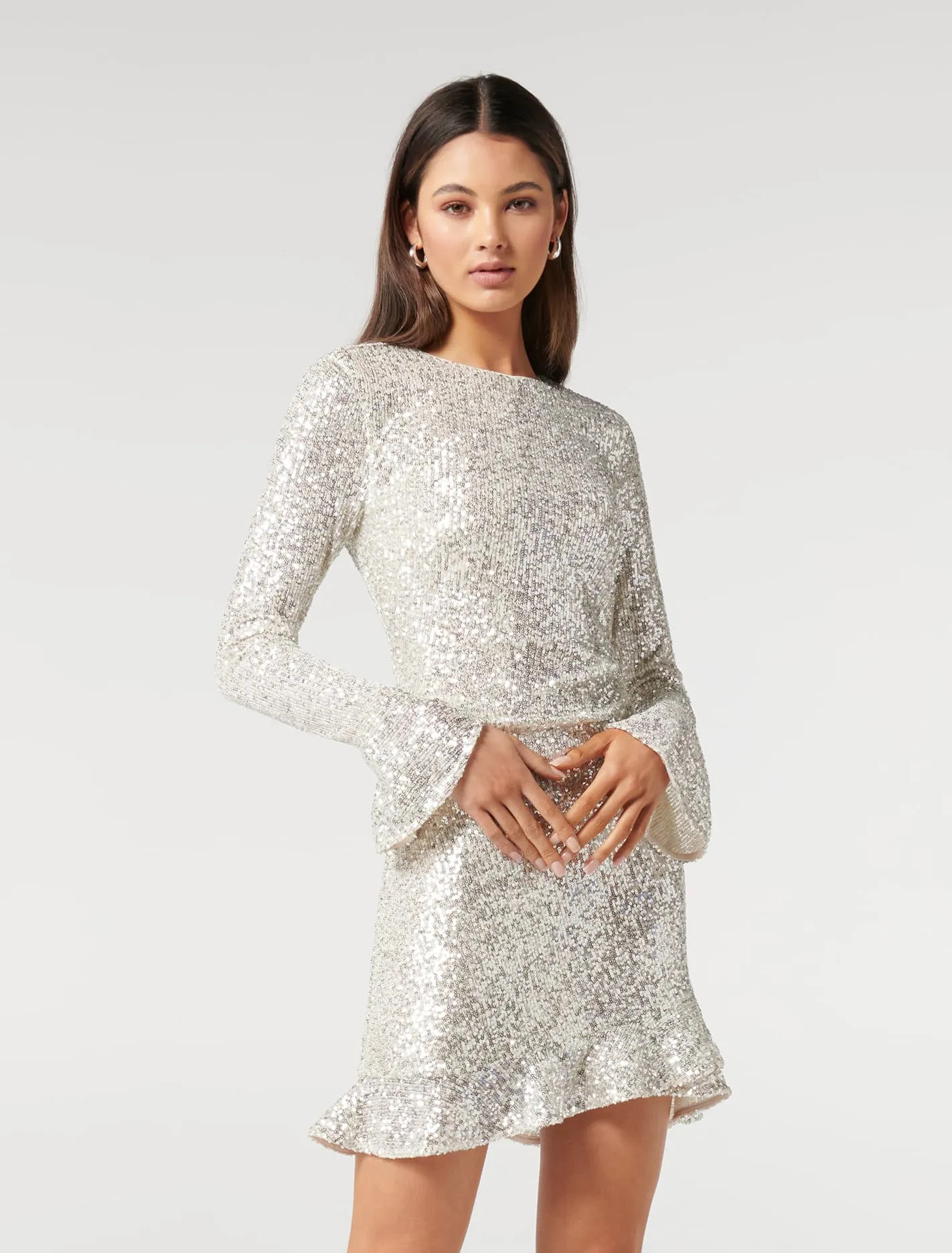 Daphne Draped Flutter-Sleeve Sequin Mini Dress | Forever New (AU)