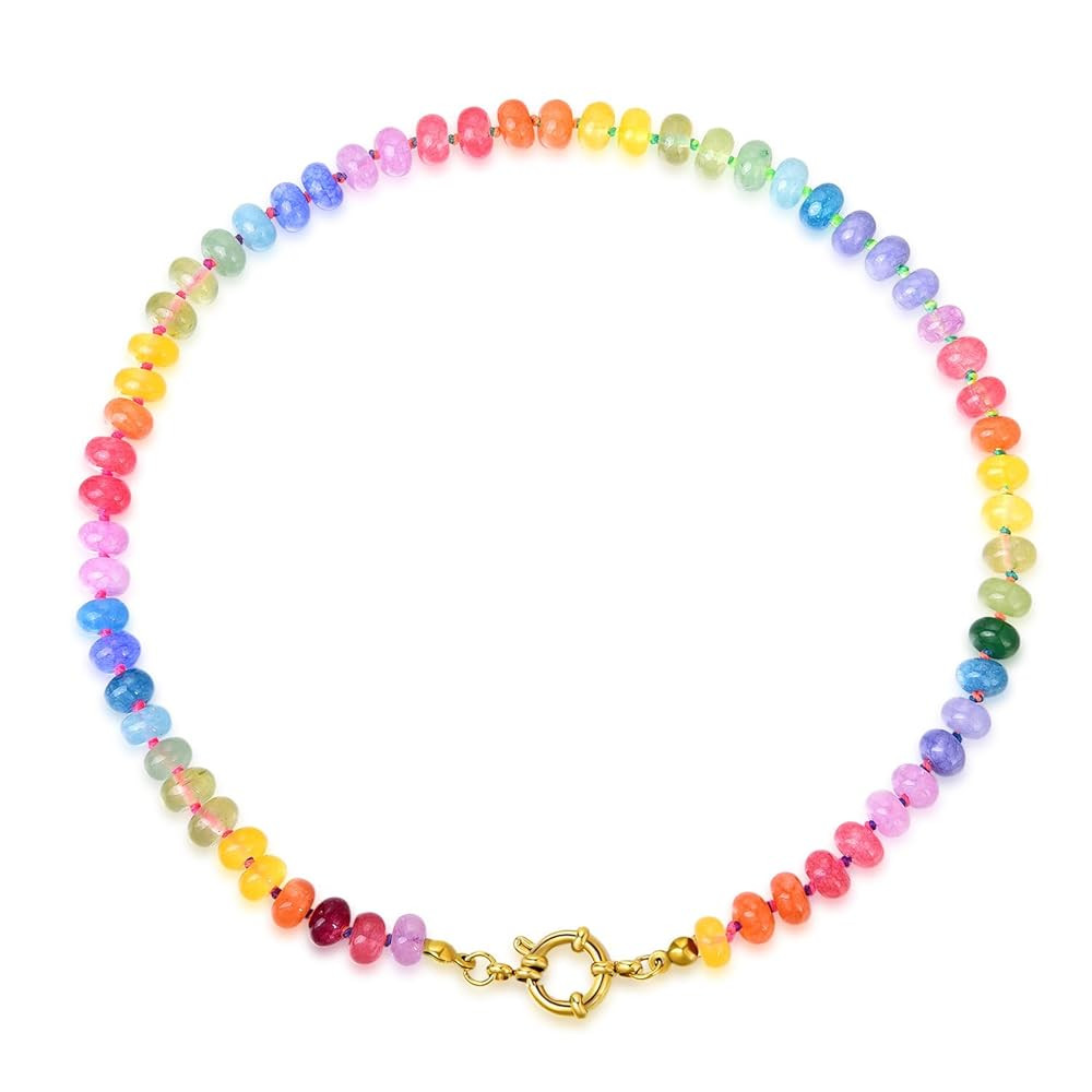 Beaded Gemstone Necklace For Women, Boho Choker, Rainbow Gemstone Necklaces, Handmade Jewelry Gif... | Amazon (US)