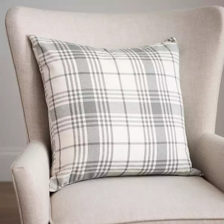 Gray Rita Plaid Open Feather Fill Pillow | Kirkland's Home