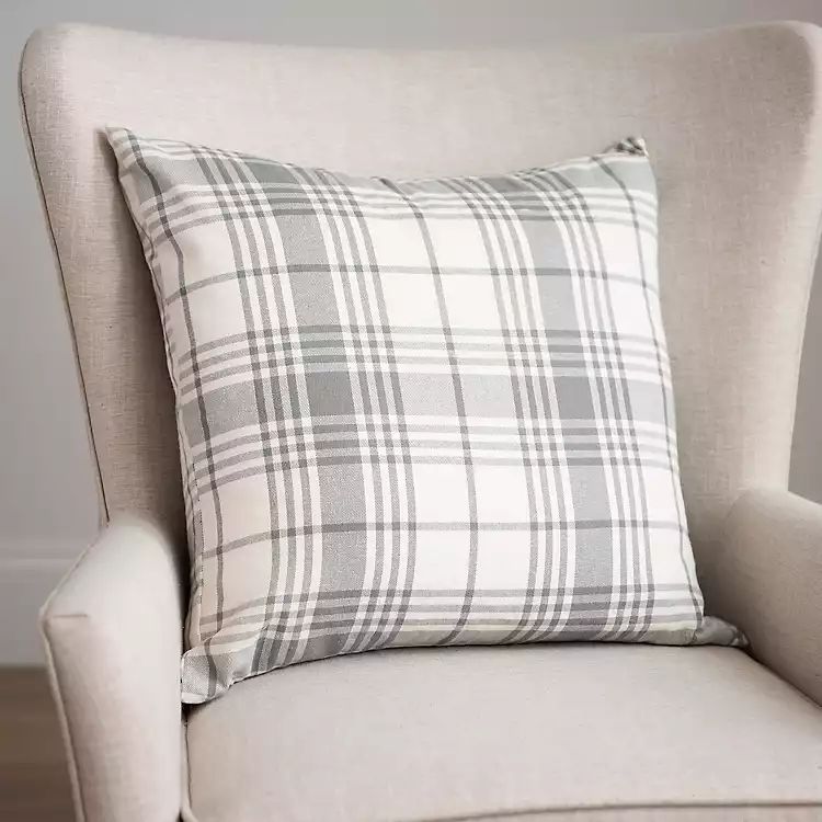 Gray Rita Plaid Open Feather Fill Pillow | Kirkland's Home