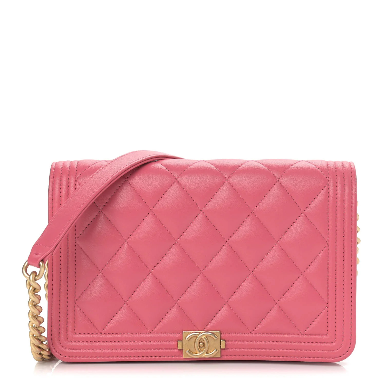 CHANEL Lambskin Quilted Boy Wallet On Chain WOC Pink | FASHIONPHILE | Fashionphile