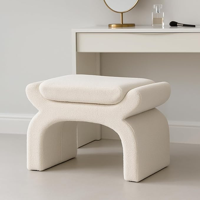 Modern Bouclé Upholstered Vanity Stool, Minimalist Black Vanity Chair and Small Ottoman Bench, S... | Amazon (US)
