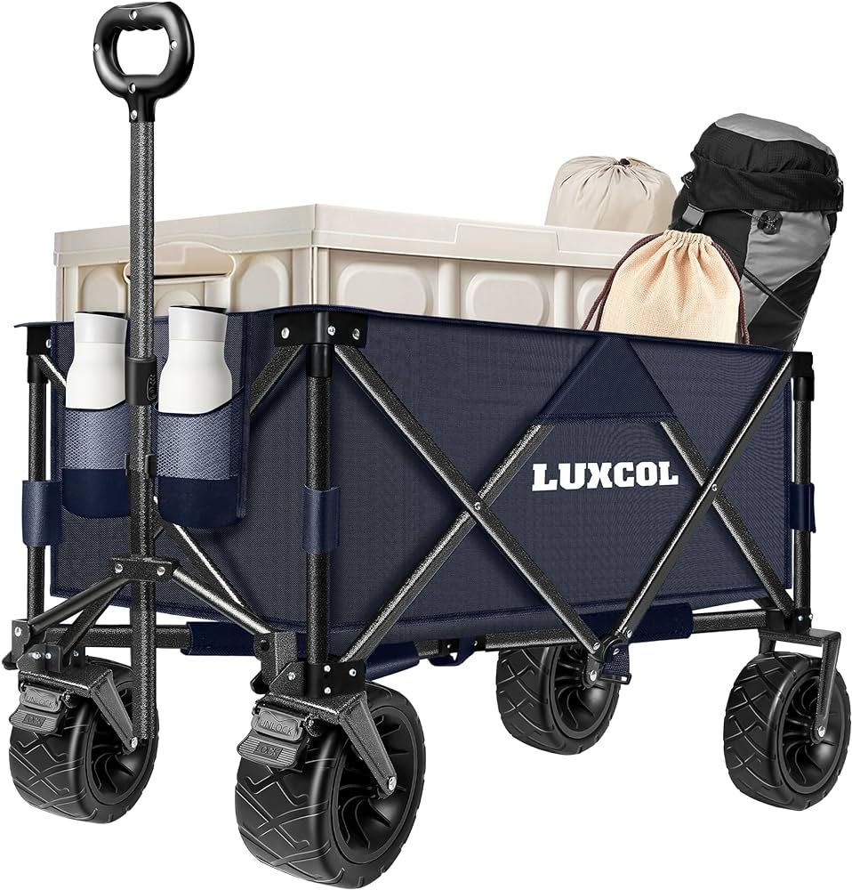 LUXCOL Collapsible Folding Wagon, Heavy Duty Utility Beach Wagon Cart for Sand with Big Wheels, A... | Amazon (US)