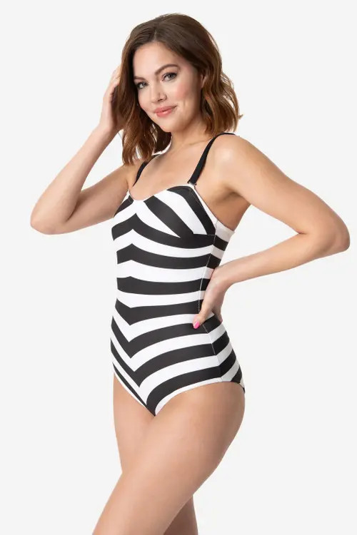 Unique Vintage Chevron Stripe One Piece Bathing Suit in Black/white at Nordstrom, Size Small | Nordstrom