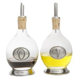 Arte Italica Tavola French Country Pewter Clear Glass Oil and Vinegar Set | Kathy Kuo Home
