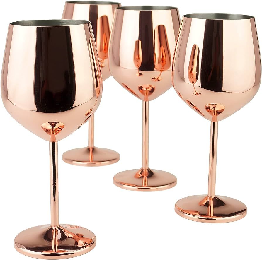 PG Copper/Rose Gold Stem Stainless Steel Wine Glass Set 4-18.5 oz | Amazon (US)