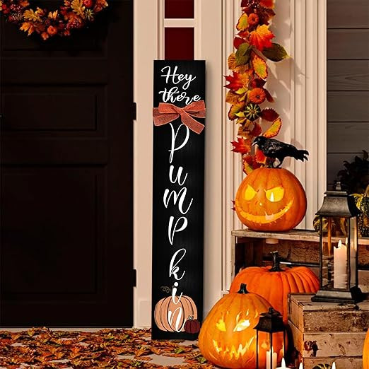 ARTUFAN Fall Welcome Sign Wooden Hanging porch Sign with 'Hey there pumpkinf'and orange burlap bo... | Amazon (US)