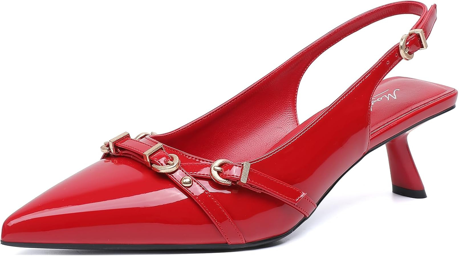 Mostrin Kitten Heels for Women Pointed Toe Pumps Patent Leather Low Heel Slingback Heels with Buc... | Amazon (US)