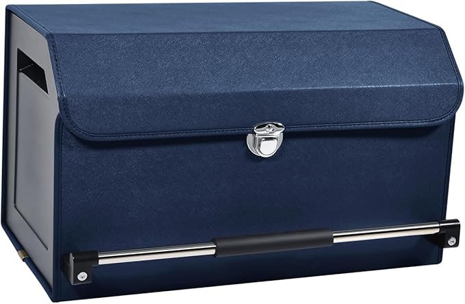 Car Trunk Organizer, Push-pull Handle, Leather Collapsible 2 Compartments Car Organizers with Lid... | Amazon (US)