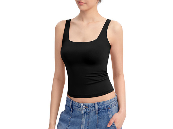 PUMIEY Women's Square Neck Tank Top Sleeveless Double Lined Basic Tops Sharp Collection | Amazon (US)