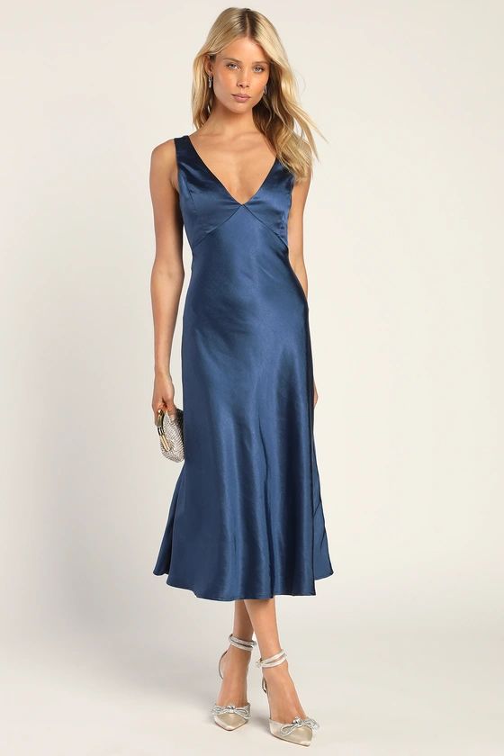 Incredible Love Navy Satin Cowl Back Midi Slip Dress | Lulus (US)