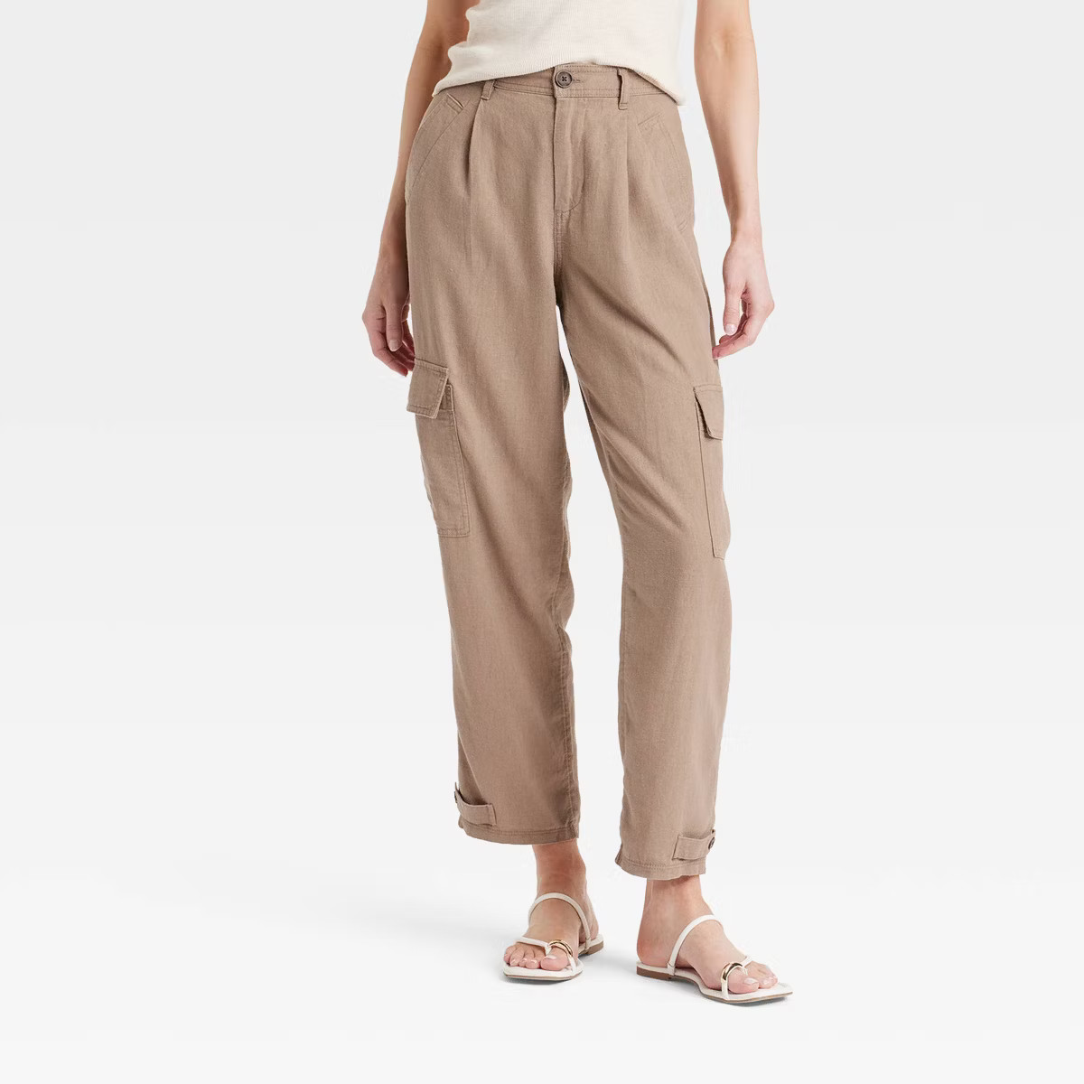 Women's High-Rise Straight Leg Linen Cargo Pants - A New Day™ Cream 12 | Target
