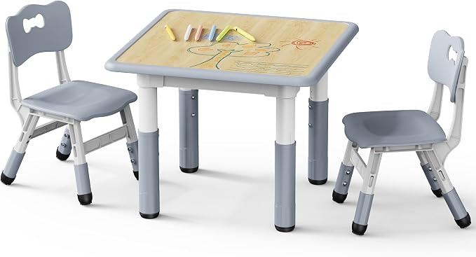 Brelley Kids Table and 2 Chairs Set, Height Adjustable Toddler Desk and Chair Set, Graffiti Deskt... | Amazon (US)